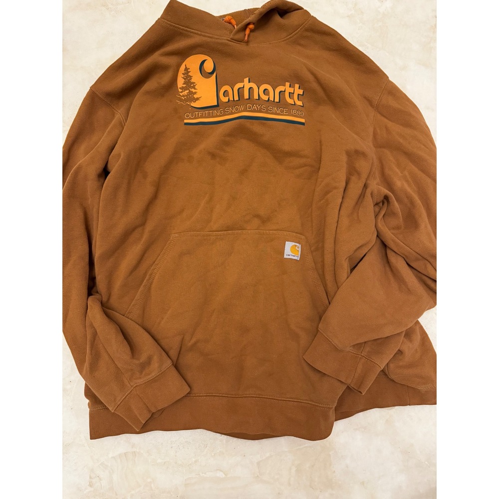 Carhartt Mens 4XL Loose Fit Hoodie Brown Snow Days Graphic Pullover Sweatshirt